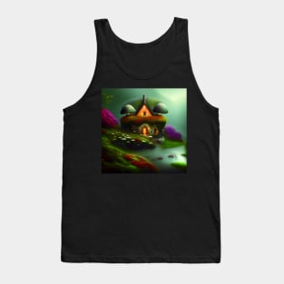Sparkling Fantasy Cottage with Lights and Glitter Background in Forest, Scenery Nature Tank Top